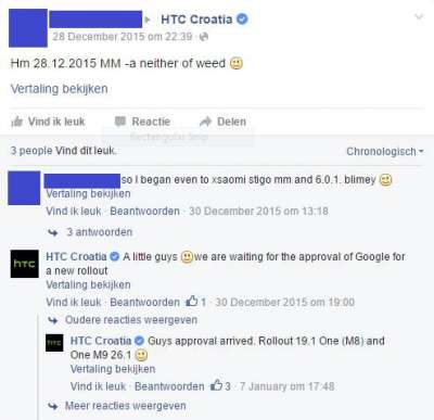 Annuncio di Htc Croazia su Facebook