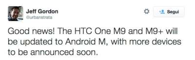 Il tweet che conferma Android M su One M9