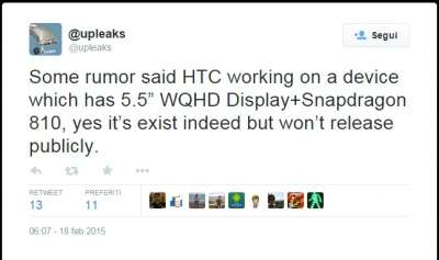 Indiscrezioni via Twitter sull'HTC One M9