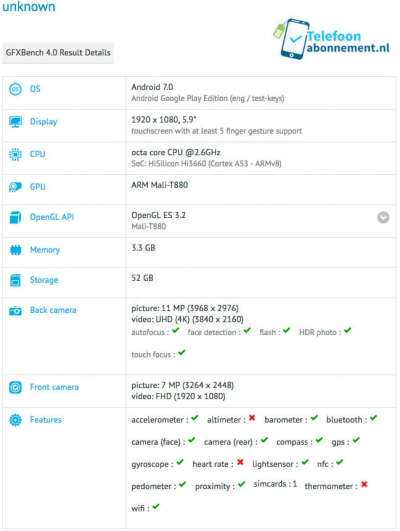 Huawei Mate 9 - scheda GFXBench