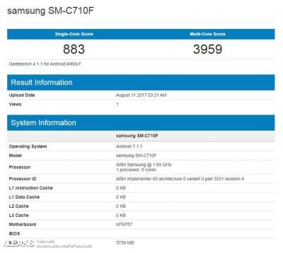 Il Galaxy C7 su Geekbench