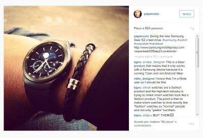 Il Gear S2 sul profilo Instagram di Miloseski