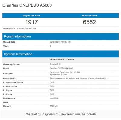 Il OnePlus 5 su Geekbench