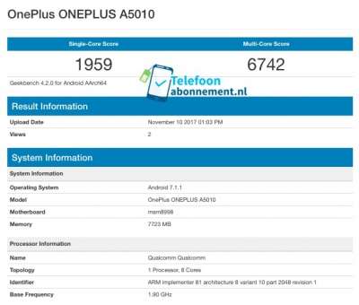 Il OnePlus 5T su Geekbench