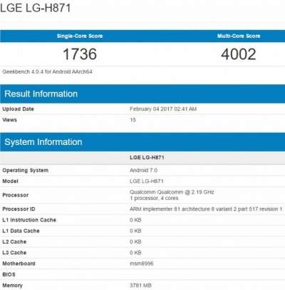 Il device LG su GeekBench