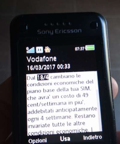 Il messaggio di Vodafone