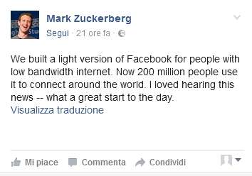 Il post di Zuckerberg