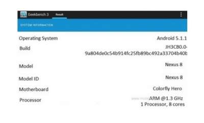 Il presunto Nexus 8 su Geekbench