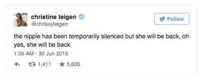 La modella Chrissy Teigen esprime il suo disappunto