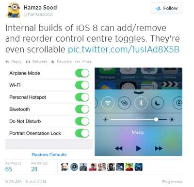 iOS 8 Control Center