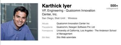 Il profilo LinkedIn di Karthick Iyer