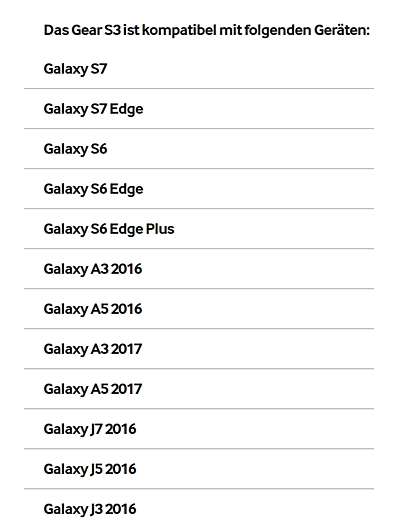 L'elenco dei device compatibili con il Gear S3