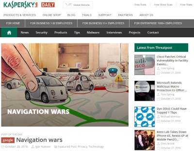 La Home Page dei Kaspersky Lab