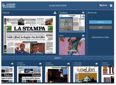 L'interfaccia dell'app de La Stampa