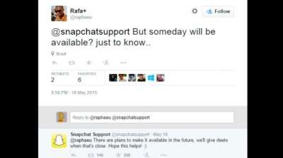 La risposta di SnapChat Support su Twitter