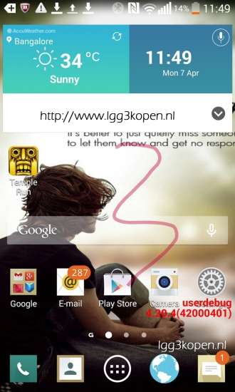 Lo screenshot della home page di LG G3