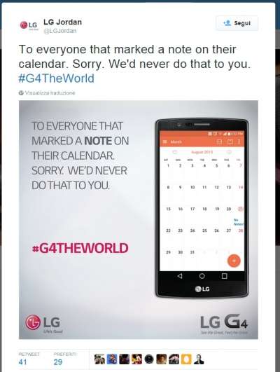 Il tweet ironico di LG 