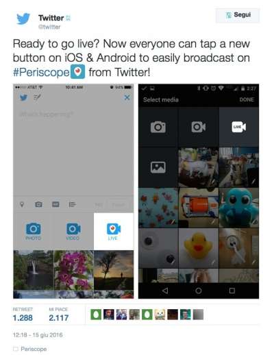 Periscope live su Twitter