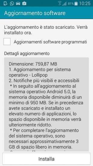 L'update a Lollipop disponibile per Galaxy A3