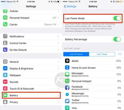 Low Power Mode in iOS 9