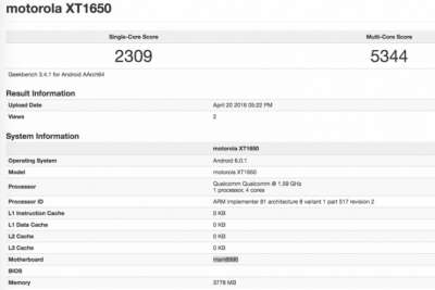 Motorola XT1650 su GeekBench