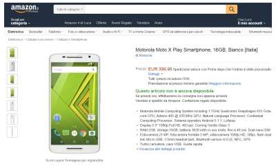 Motorola X Play, disponibile su Amazon a 399,90 euro