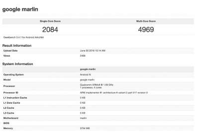  Nexus Marlin - La scheda su Geekbench