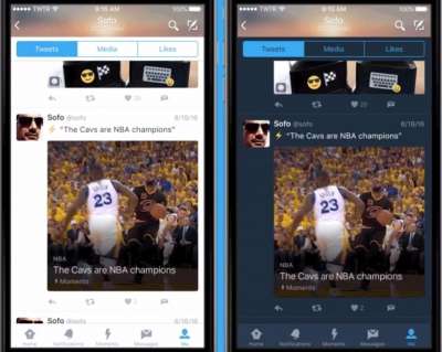 Night mode sull'app Twitter di iOS