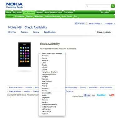 Disponibilità del Nokia N9-00