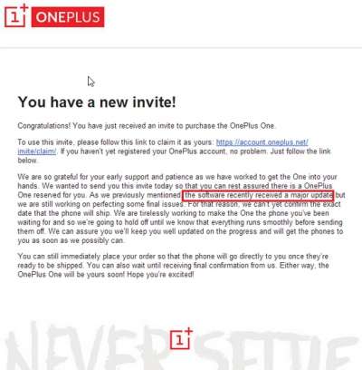 OnePlus One: il comunicato dell'invito