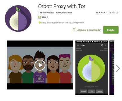 L'app Orbot sul Play Store