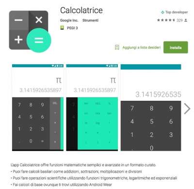 L'app Calcolatrice sul Play Store