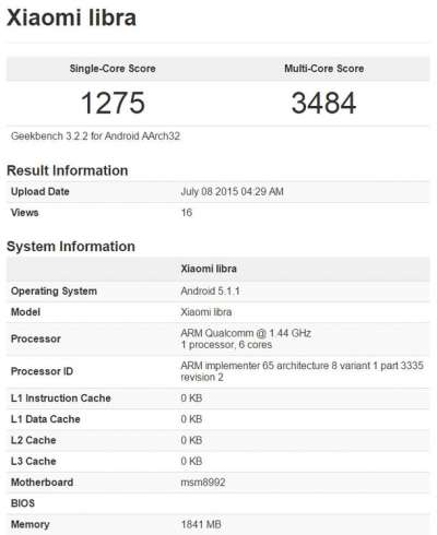 Risultati test Xiaomi Libra