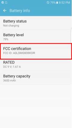 Screen relativo alla batteria di S7 Edge proveniente dalla FCC