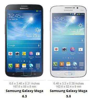 Samsung Galaxy Mega 6.3 e 5.8