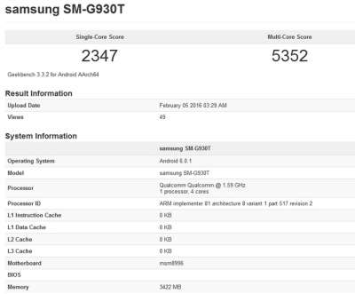 Samsung Galaxy S7 su Geekbench