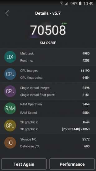 Il risultato del benchmark AnTuTu su Samsung Galaxy S6