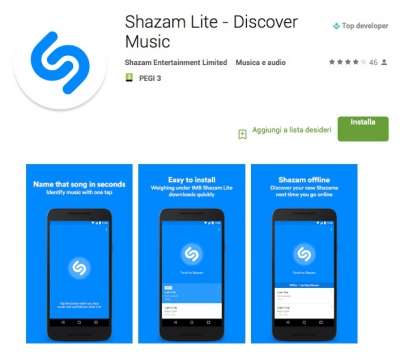 Shazam lite su Google Play