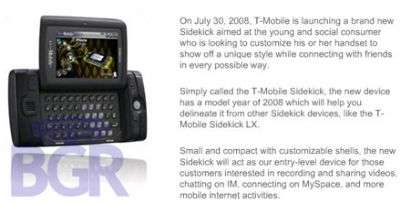 T-Mobile Sidekick 2008 (immagine fornita da BGR)
