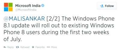 Il tweet di Microsoft India