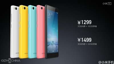 Xiaomi Mi4c, prezzi e gamma colori