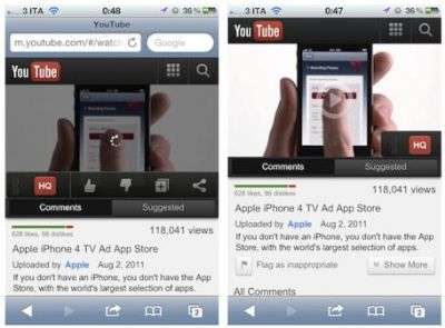 YouTube per iOS in versione mobile